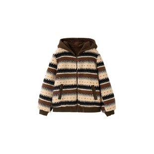 时然大码羊羔毛连帽外套微胖mm冬季女装加绒保暖上衣加厚秋冬拉链