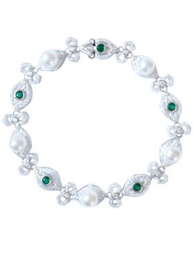 西大班新中式仿祖母绿钻珍珠手链