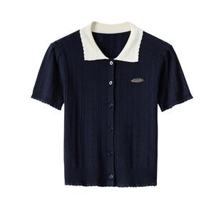 BANANA CICI2026年夏季新款精致学院风撞色polo衫镂空针织衫上衣