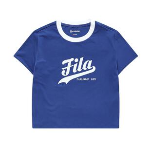 FILA FUSION斐乐潮牌女子圆领短袖T恤夏季时尚休闲棒球运动短袖衫