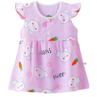 女童连衣裙人造棉凉快婴儿幼儿小裙子棉绸短袖宝宝女宝短裙洋气