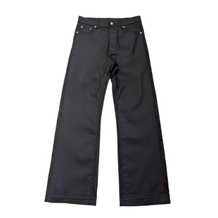ASTT 25AW 暗黑涂层连扣设计宽松直筒刷蜡牛仔长裤堆积感通勤蜡裤