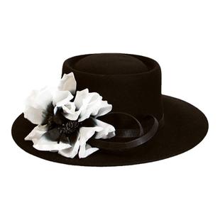 MAO品帽堂 秋冬礼帽女时尚花朵毛呢帽子复古英伦优雅高端羊毛毡帽