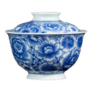 三勤堂手绘青花瓷万花主人杯家用功夫茶具套组二才盖碗茶杯带壶承