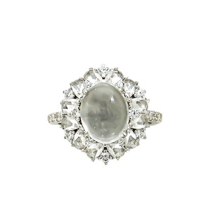 新中式水沫玉925银花朵戒指镶嵌高碳钻冰种起荧光小众百搭高级感