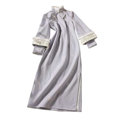 蓝色新中式旗袍冬装加绒加厚日常