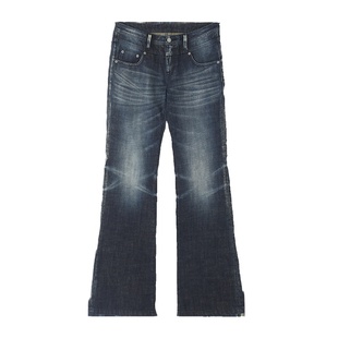 出逃赤岗西 经典款517版型 复古水洗黑蓝色低腰宽松微喇牛仔裤女