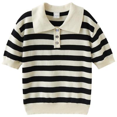 enhennbaby宽条纹polo领短袖