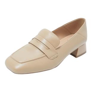 康莉粗跟乐福鞋女真皮2025春季新款通勤方头3cm时尚简约小皮鞋子