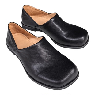 2026春季真皮单鞋男女同款水洗马皮方头乐福鞋低跟两穿复古皮鞋女