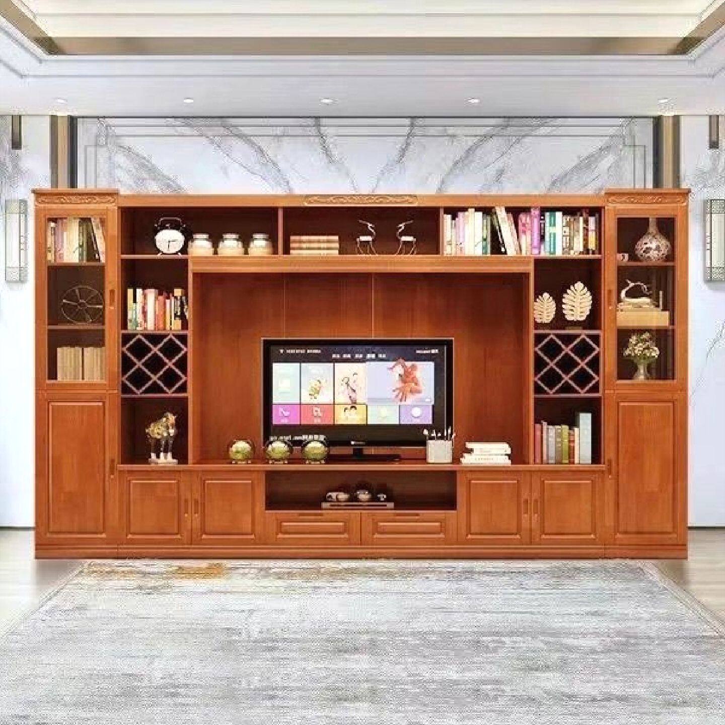 南今实木电视柜家用客厅墙柜大户型别墅多功能一体电视背景墙新款