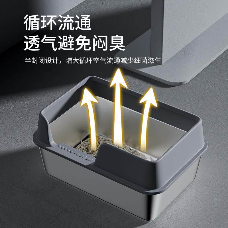 佩贝乐不锈钢猫砂盆超大号高围栏防外溅猫厕所半封闭猫屎盆开放式
