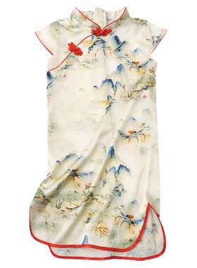 妞家女童真丝旗袍蚕丝汉服连衣裙