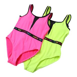 出口外贸儿童连体泳衣学生春夏新款亮色泳衣可爱少女心高级感泳装