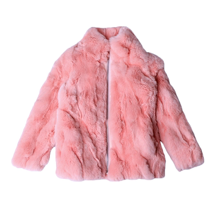 儿童皮草外套冬男女童真獭兔毛皮毛一体拉链中长款中大童装亲子款