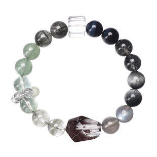 五行补水木相生手链天然聚宝盆水晶手链五行补木喜用水绿幽灵手链