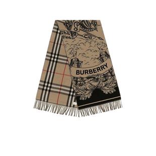 【自营】博柏利 BURBERRY 中性款山羊绒双面流苏保暖围巾披肩格子