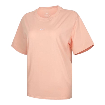 NIKE耐克棉短袖女夏季印花小标宽松橘粉色圆领运动T恤IH7602-800