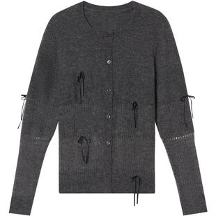 SALT.P可颜灰色蝴蝶结针织开衫女羊毛羊驼毛2026春新款AC36106110