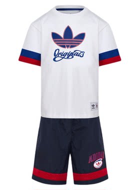 小童篮球小队系列潮流运动短袖短裤套装adidas阿迪达斯三叶草