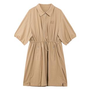 美特斯邦威连衣裙女装夏季款气质简约前拉链山系收腰A字裙中长裙