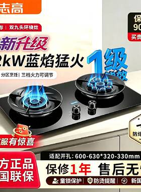 志高推荐燃气灶双灶家用5.2KW猛火灶台嵌式煤气灶70高热效率