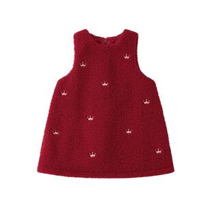 [抗菌锁温]裙子女童红色连衣裙儿童冬装小宝宝洋气背心裙加绒童装