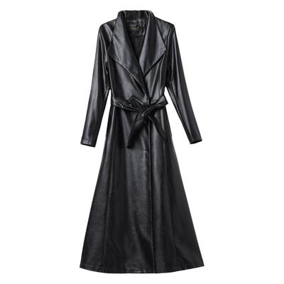 真皮风衣女修身过膝秋冬咖色外套