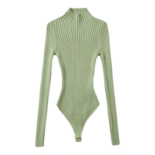 欧美立领连体衣女勒阴秋冬内搭修身毛衣连裆长袖针织打底衫上衣潮