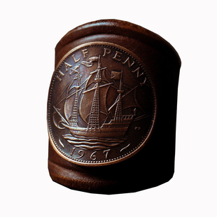 horween霍尔文茶芯油蜡牛皮金帆船钱币方巾扣复古阿美咔叽领巾扣