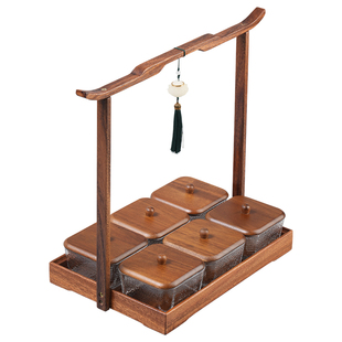 中式黑胡桃木提梁果盘家用客厅零食坚果盘茶几分格点心糖果干果盒