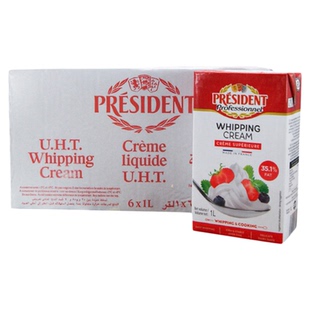 法国进口总统淡奶油1L*6盒 忌廉动物奶油 蛋糕裱花原料鲜奶油整箱