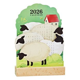 小羊立体台历2026年新款可爱小马治愈高颜值ins风木质插画日历学生桌面办公室摆件月历礼品生日礼物定制logo