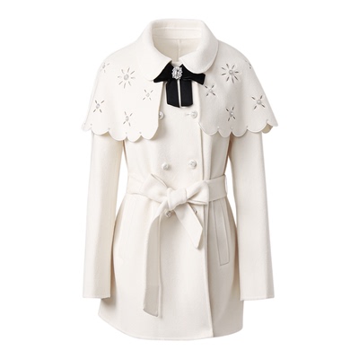 安乃安法式斗篷式中长款羊绒大衣