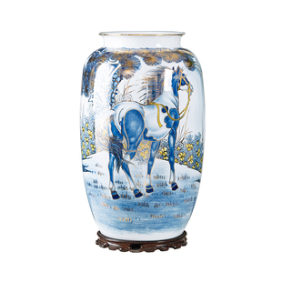 手绘马到成功大号花瓶景德镇陶瓷客厅博古架插花摆件字画筒收纳缸