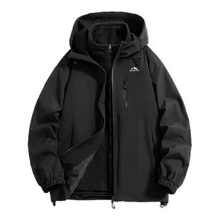 回力三合一冲锋外套男款2025新款户外加绒防风衣登山服黑色夹克