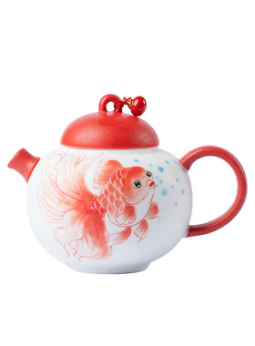 束刻手绘红鲤呈祥茶壶陶瓷高颜值高档过滤手执壶家用功夫茶具单壶