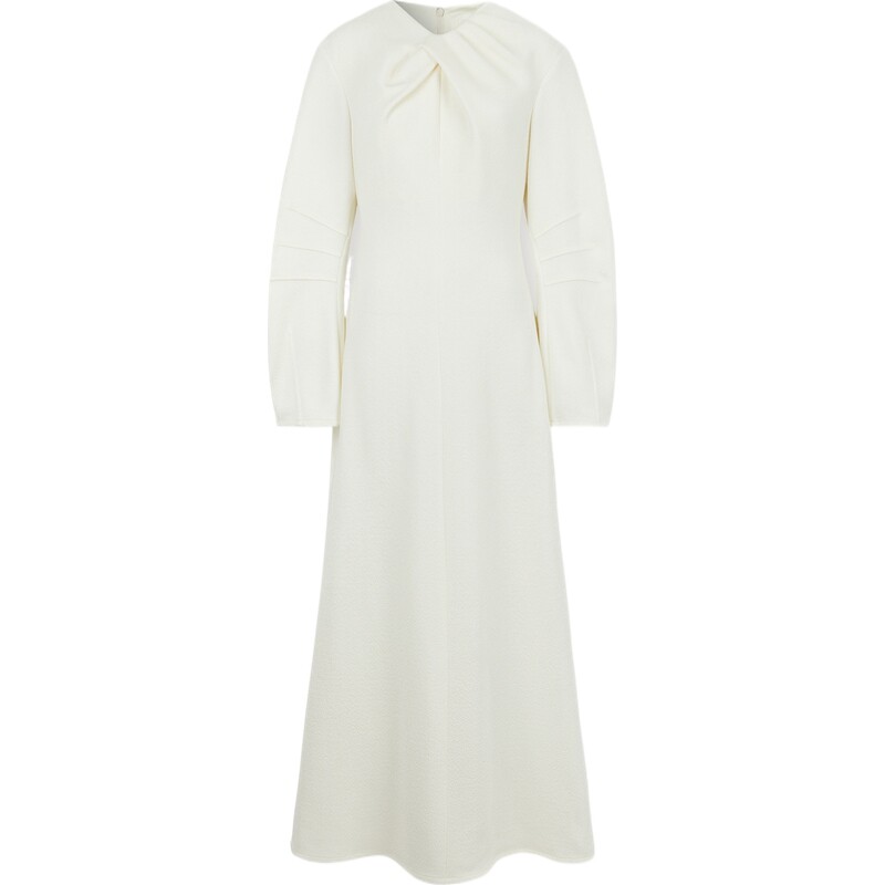 【折扣】Jil Sander 春夏女白色褶饰混纺超长连衣裙