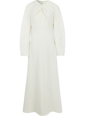 【D11】Jil Sander 春夏女白色褶饰混纺超长连衣裙