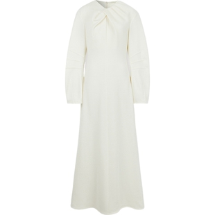 【惊喜直降】Jil Sander 春夏女白色褶饰混纺超长连衣裙