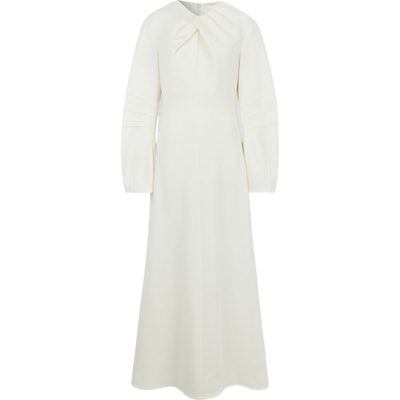 Jil Sander 春夏女白色褶饰混纺超长连衣裙