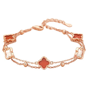 四叶草手链玛瑙纯银女款2025新款双层轻奢小众手镯送女友新年礼物