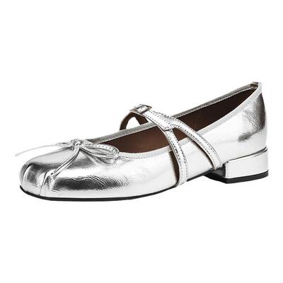 达芙妮官方旗舰店银色玛丽珍单鞋