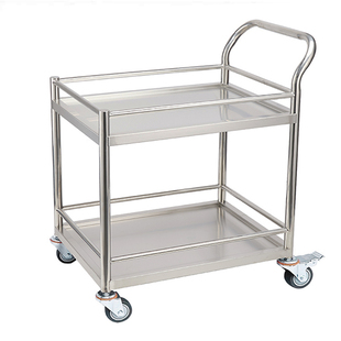 双层304不锈钢手推车幼儿园学校实验室静音加厚款仪器围栏小推车