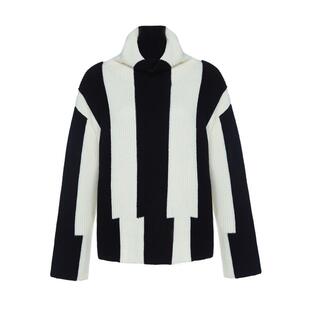 MESUX米岫冬季新款条纹不规则拼接高领条纹毛衫毛衣MKWUE418