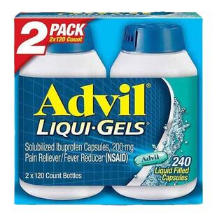 美国原装advil布洛芬液体胶囊止痛药退烧药解热镇痛 2瓶装240粒