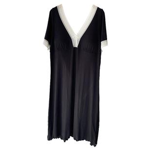 春夏短袖睡裙螺纹棉家居睡衣甜美V领蕾丝带杯垫舒服中长裙子92704