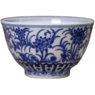 三勤堂青花老荷花杯景德镇青花手绘瓷器茶杯品茗杯主人杯茶具茶器