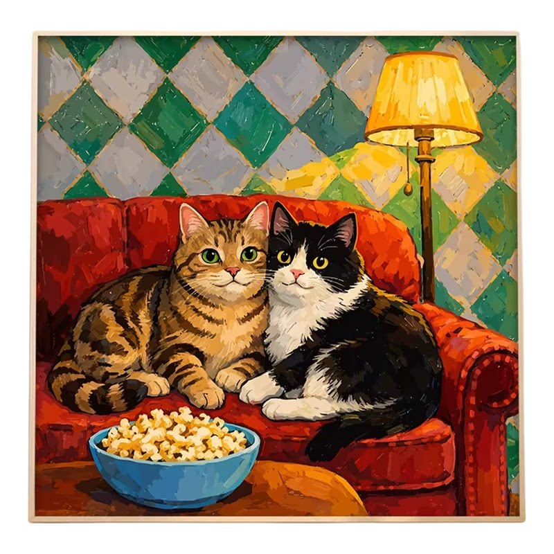 温暖的陪伴可爱猫咪治愈装饰画
