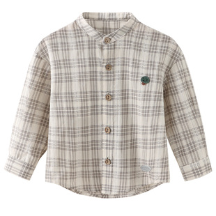 miu系格雷modomoma男童衬衫格子儿童宝宝衬衣春秋款内搭长袖上衣